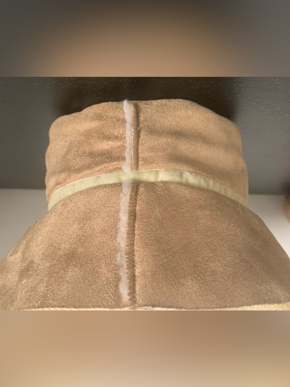 Vintage AE Tan Faux-Suede Bucket Hat with Cream Trim - Picture 3 of 9
